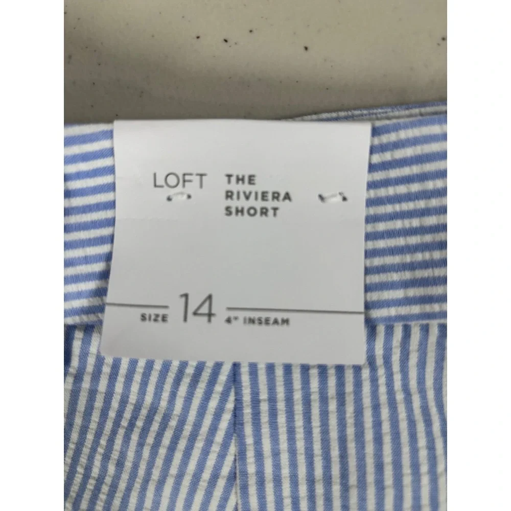 LOFT NWT Seersucker Blue‎ White Striped Riviera Shorts 14 100% Cotton Summer - Picture 6 of 8